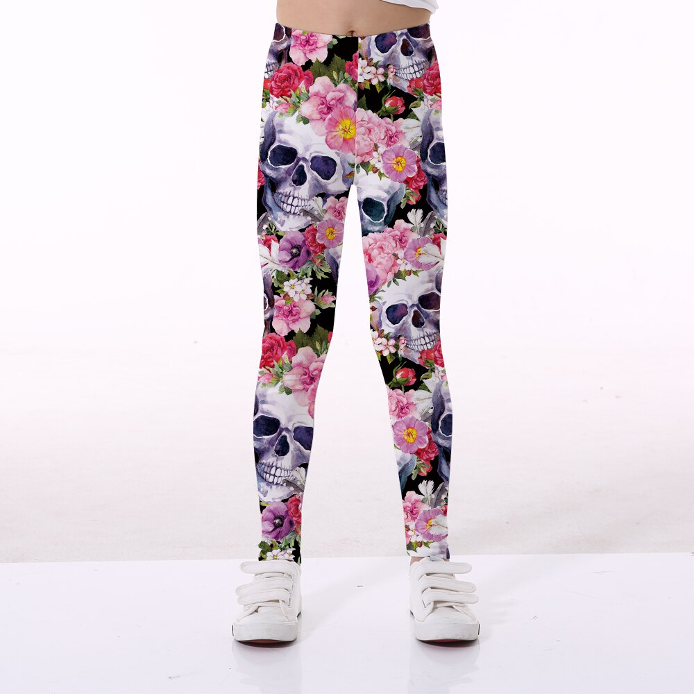 Décontracté Enfants Pantalon de Sport Halloween Crâne Floral Impression Droite Enfants Leggings 5 Modèles: Rose / XL