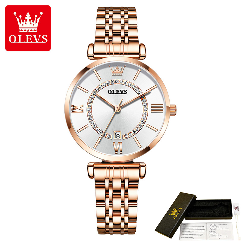 Olevs Gypsophila Quartz Vrouwen Horloges Roestvrij Stalen Band Waterdicht Horloges Voor Vrouwen Kalender: NO.2