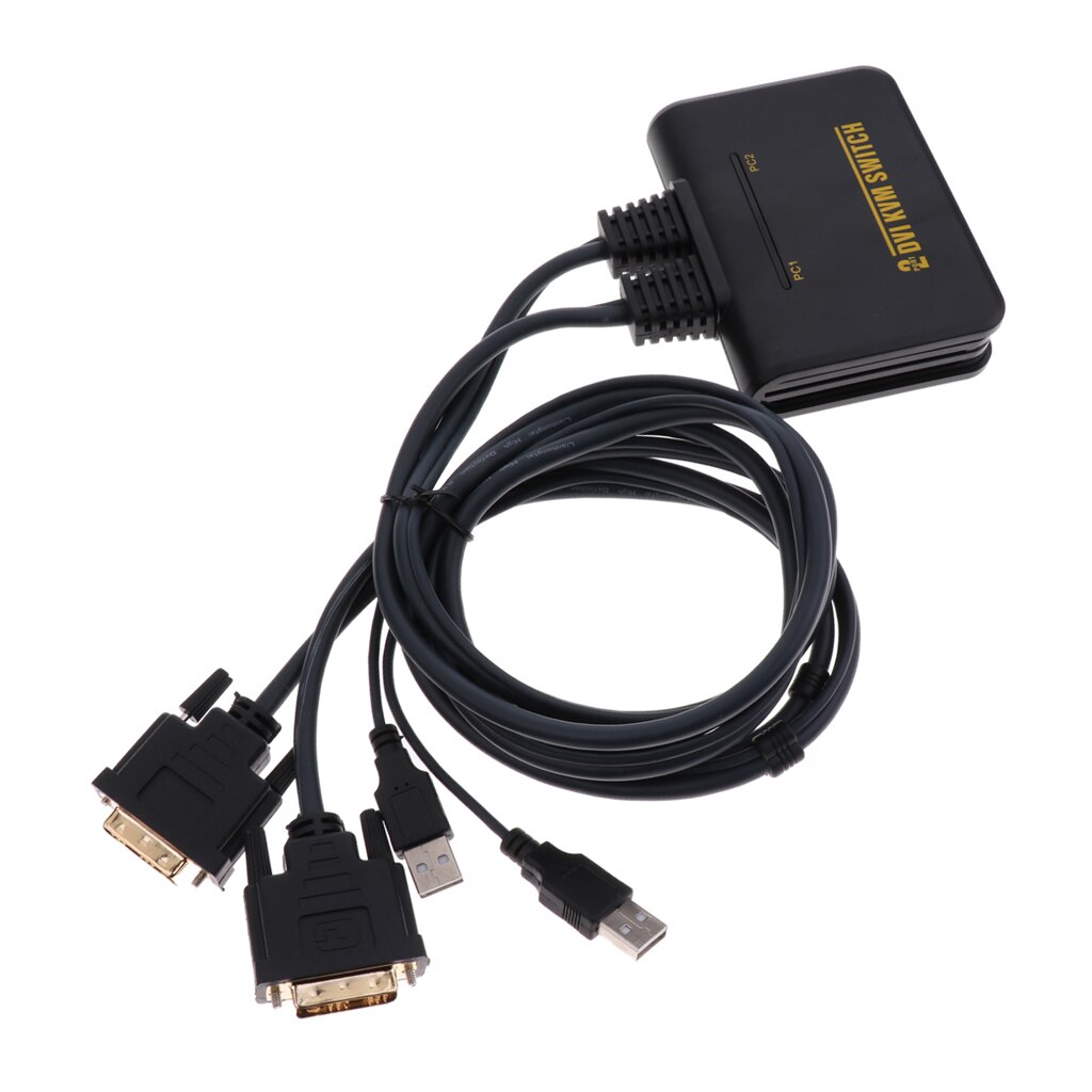 2-Poort Usb Dvi Kvm Switch Converter Met Kabel Voor Muis Toetsenbord Zwart