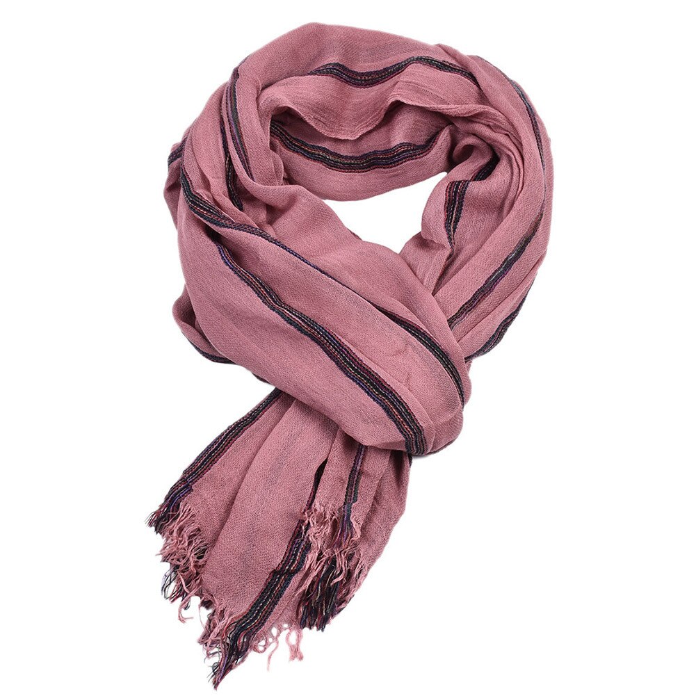 Red Cotton Linen Men Scarf Spring Autumn Striped Tassel Scarf Men Ethnic Style Male Accessories: Pink