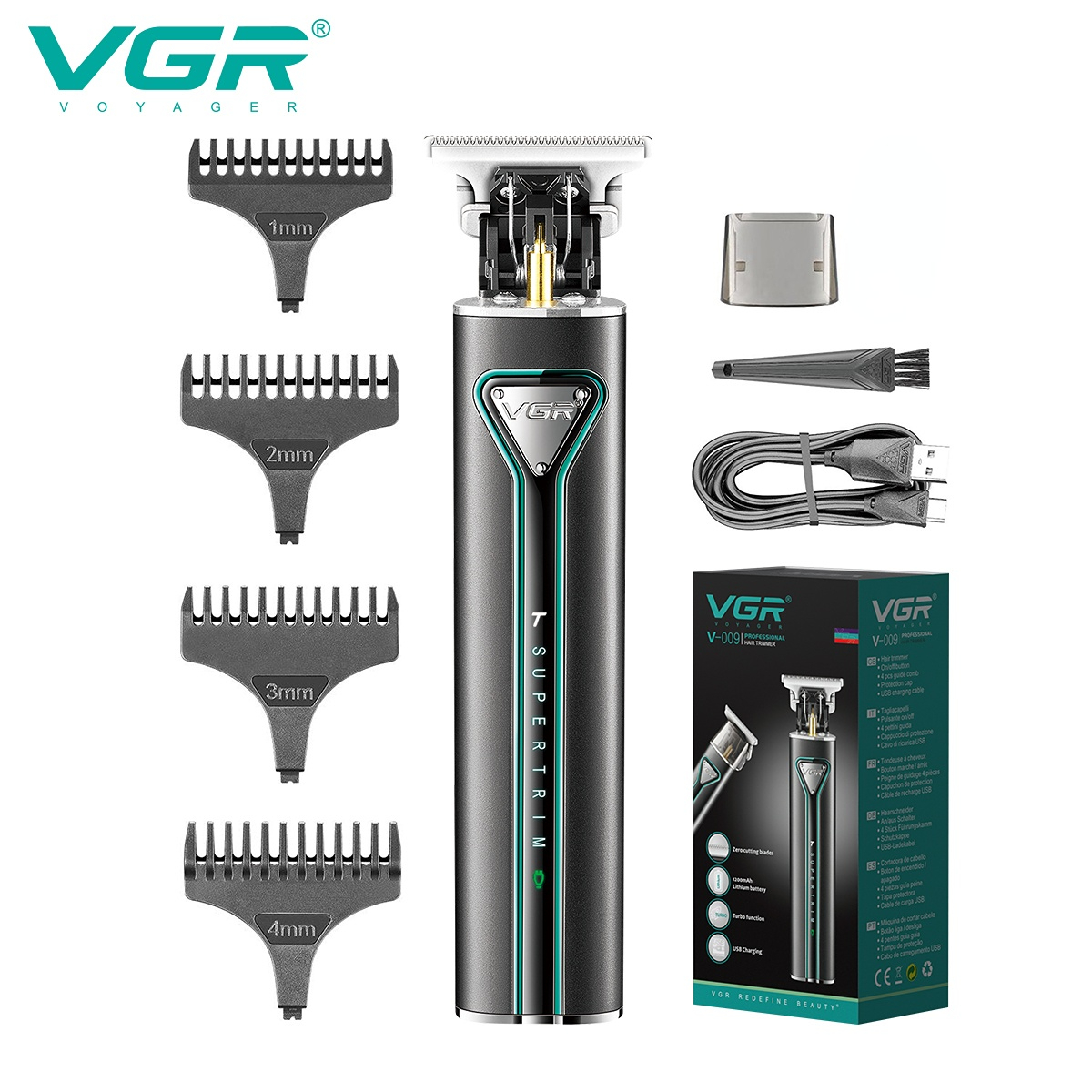 VGR Hair Clipper T9 Hair Trimmer Hair Cutting Machine Metal Wireless Electric Rechargeable Clippers for Men V-009