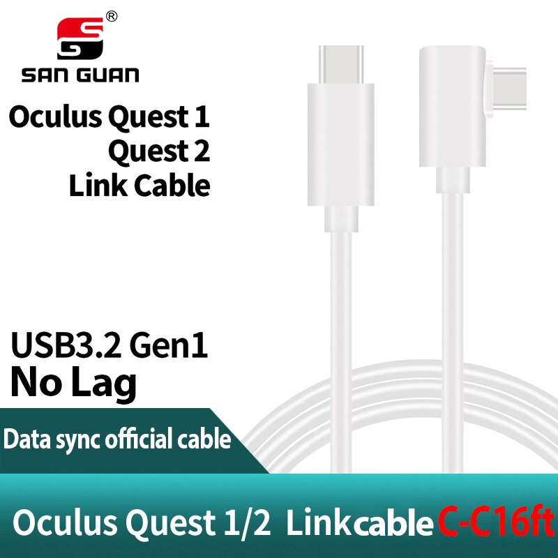 5m 3m usb-c kabel oculus quest 2 link kabel usb 3.2 compatibiliteit haaks type -c 3.2 gen 1 snelheid gegevensoverdracht snel opladen: Usb c -c 5m wit