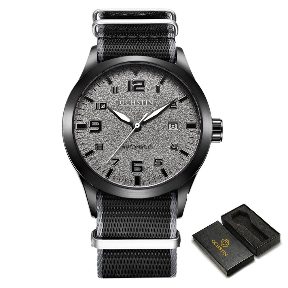 OCHSTIN Mann Mechanische Pilot Armbanduhren Luxus Selbst Wind Leder Mechaniker Männliche Uhr Auto Datum Relogio Masculino für Männer: Blau