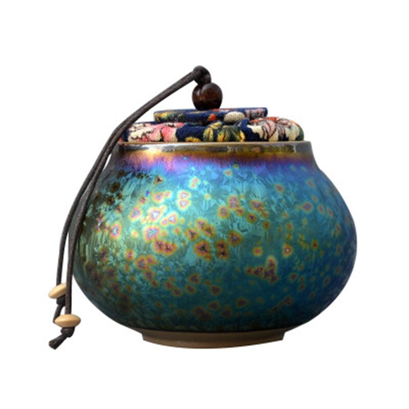 Horno de cerámica glaseado siete colores Jian Zhan hecho a mano exquisitos contenedores para té jarra de almacenamiento para té Decoración
