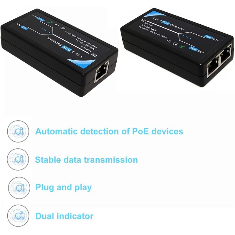 2 Port POE Extender 10/100Mbps mit IEEE 802,3 Standard Af Eingang/Ausgang für IP Kamera Verlängern 100 meter für POE Palette