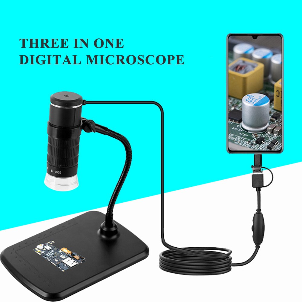 Drie-In-een Mobiele Telefoon Microscoop Type C Android Computer Digitale Microscoop Kinderen Microscoop Usb Microscoop Camera
