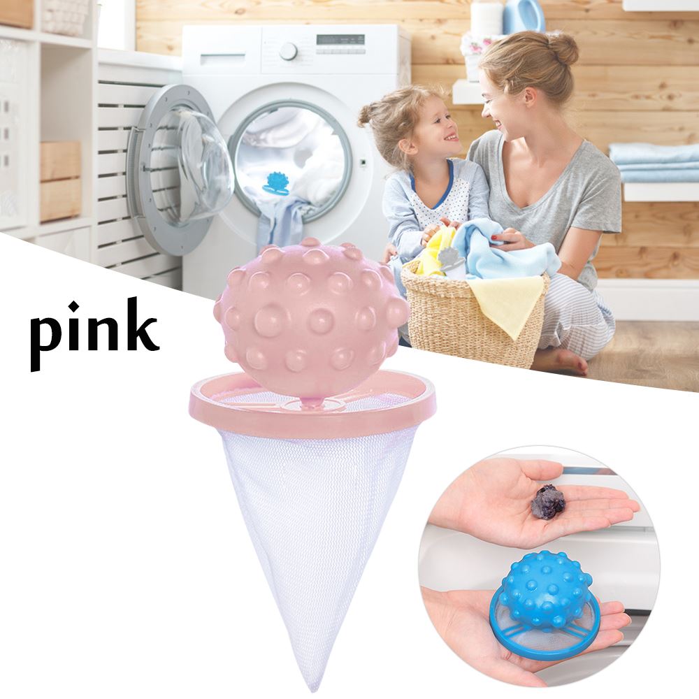 Ball-Type Lint Mesh Filter Bag Hair Remover Pouch Cleaning Balls Bag Laundry Hair Catcher Floating Washing Machine Hair Filter: Pink