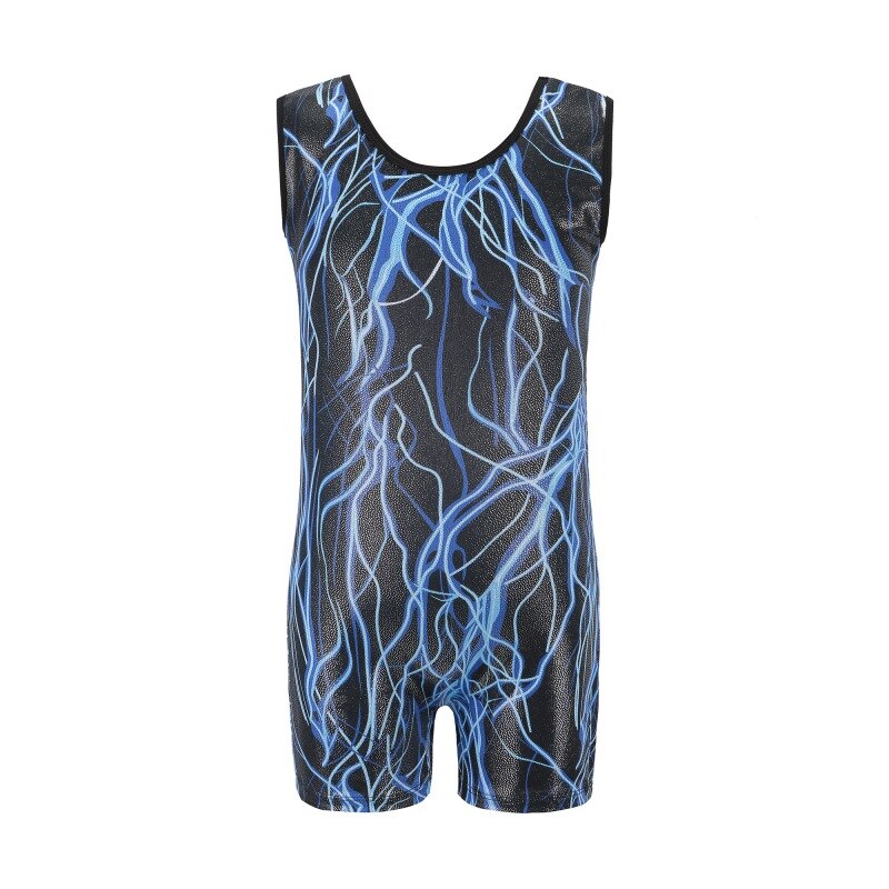 Girls Gymnastics Clothing Dance Sleeveless Printed Pattern Body Suit Ballet Gymnastics Practice Dance Clothes: Blue / 12