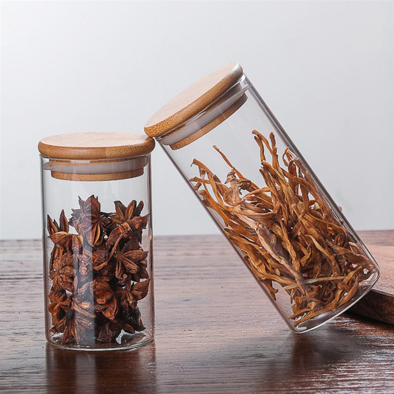 Frasco de vidrio con tapa de madera, recipiente sellado, contenedor de almacenamiento de alimentos para té suelto, café, sal, cocina, tarro de almacenamiento, botella organizadora