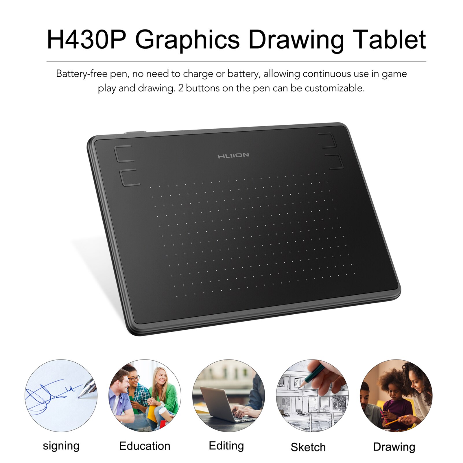 HUION H430P Graphics Drawing Tablet Micro USB Signature Digital Tablet Writing Board 4096 Levels Ultrathin Digital Tablets