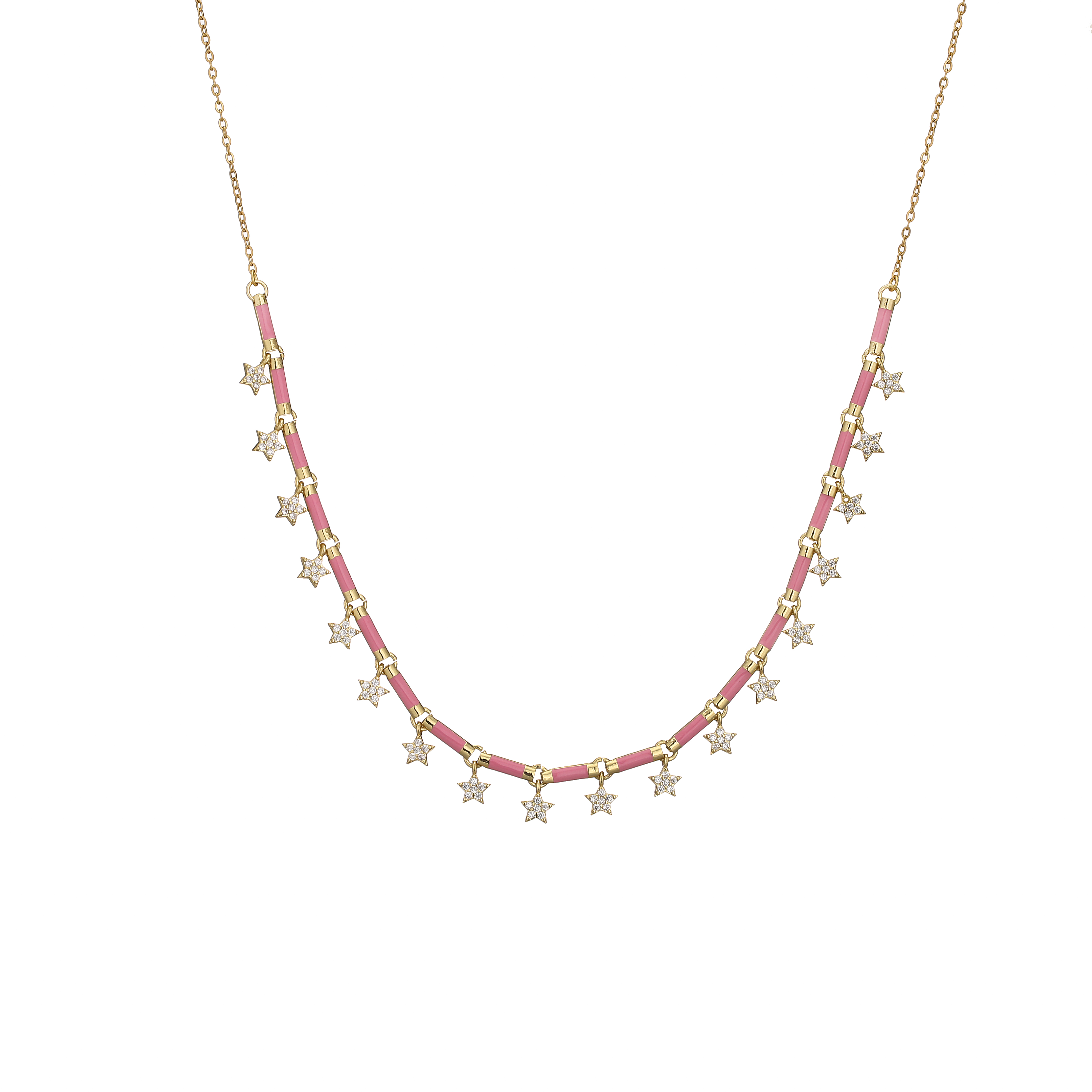 HECHENG, collier ras du cou à pampilles en émail coloré plaqué or 18 carats, collier à breloques étoile rectangulaire pour femmes: COULEUR OR ROSE