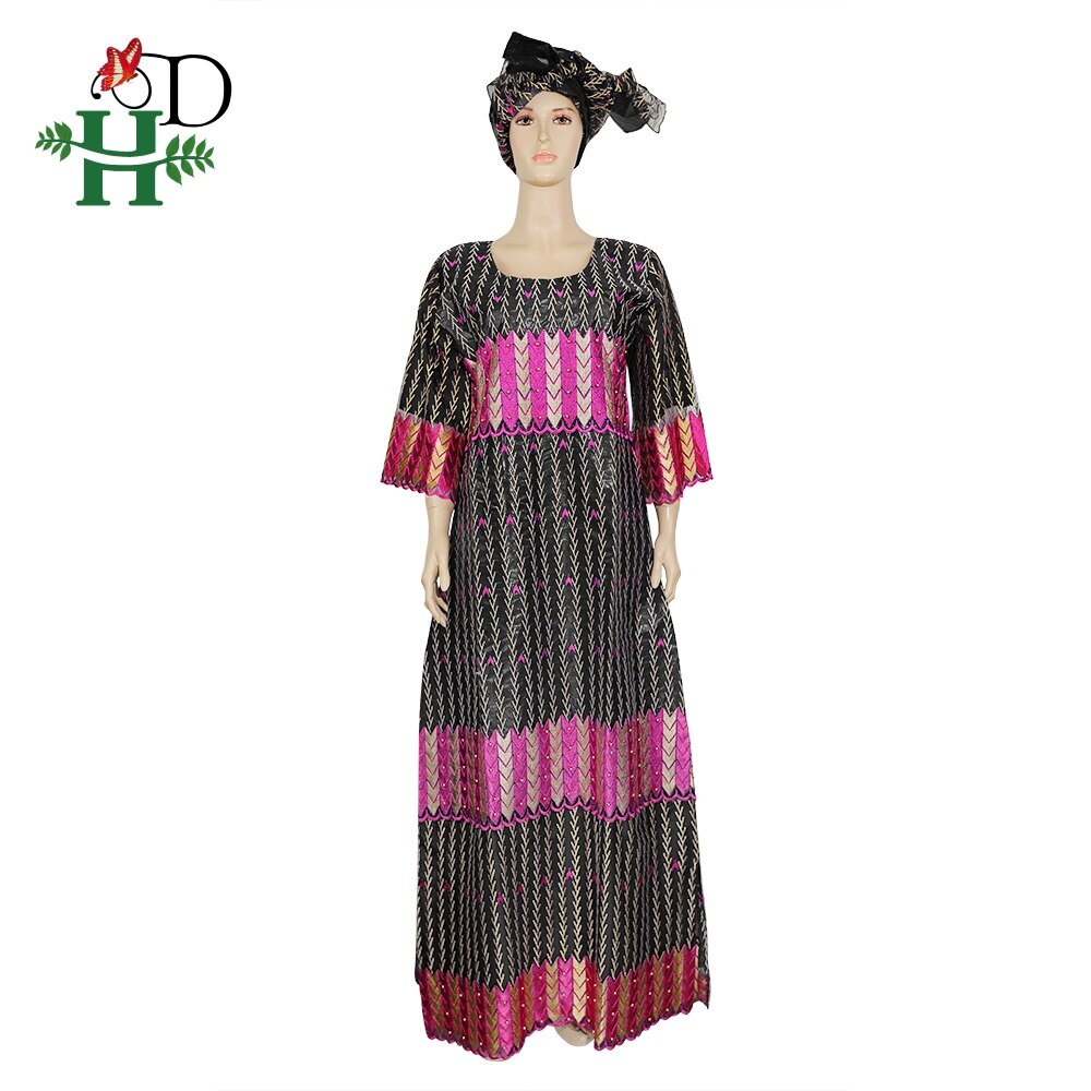 H&amp;D beaded ankara dresses for women dashiki bazin riche maxi dress lace dresses with head wrap robe africaine femme grand taille