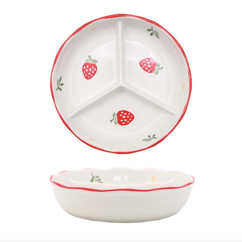 Breakfast Ceramic Children's Tableware Dinner Fruit Cartoon Rice Bowl Pot Fruit Desert Kids Dinner Separated Baby Plate