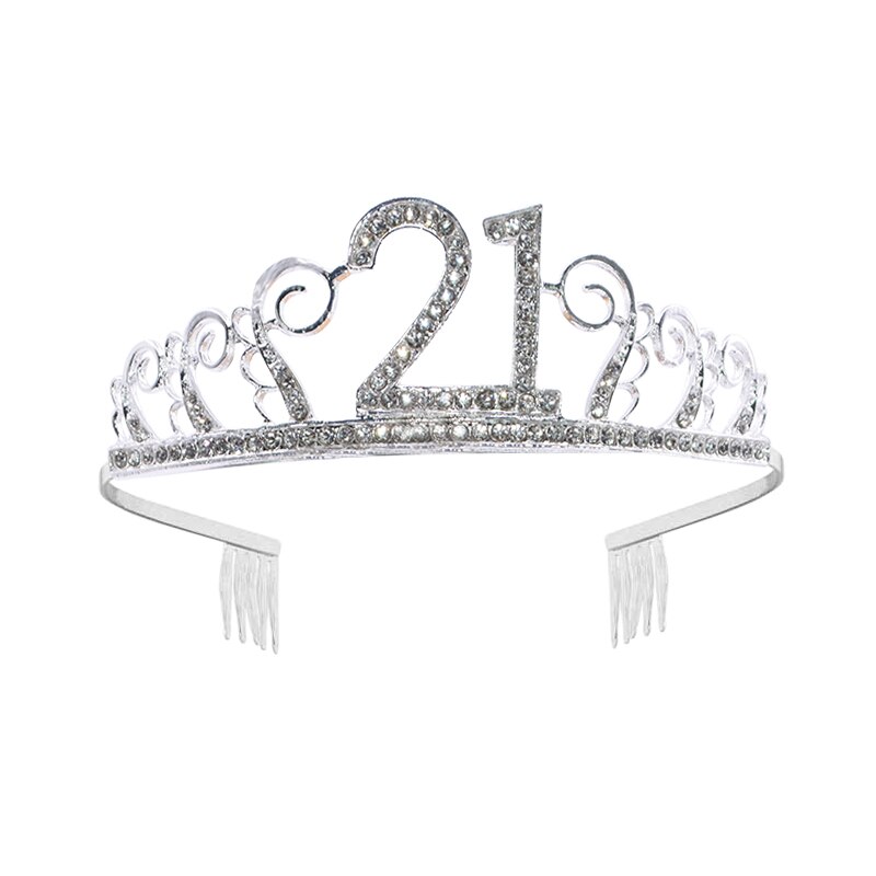 1pc kvinder fødselsdag krone sølv rhinestone tiara krone pandebånd til 18 21 30 40 50 år gamle fødselsdag dekoration hår tilbehør: B02