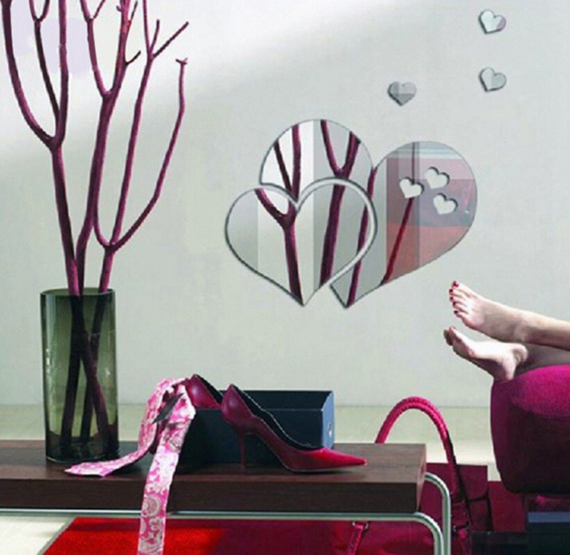 Pegatinas creativas de espejo en forma de corazón 3D, pegatinas de pared extraíbles para espejos, pegatinas de pared DIY, sala de estar Decoración Para, decoraciones para el hogar, decoración atística de pared