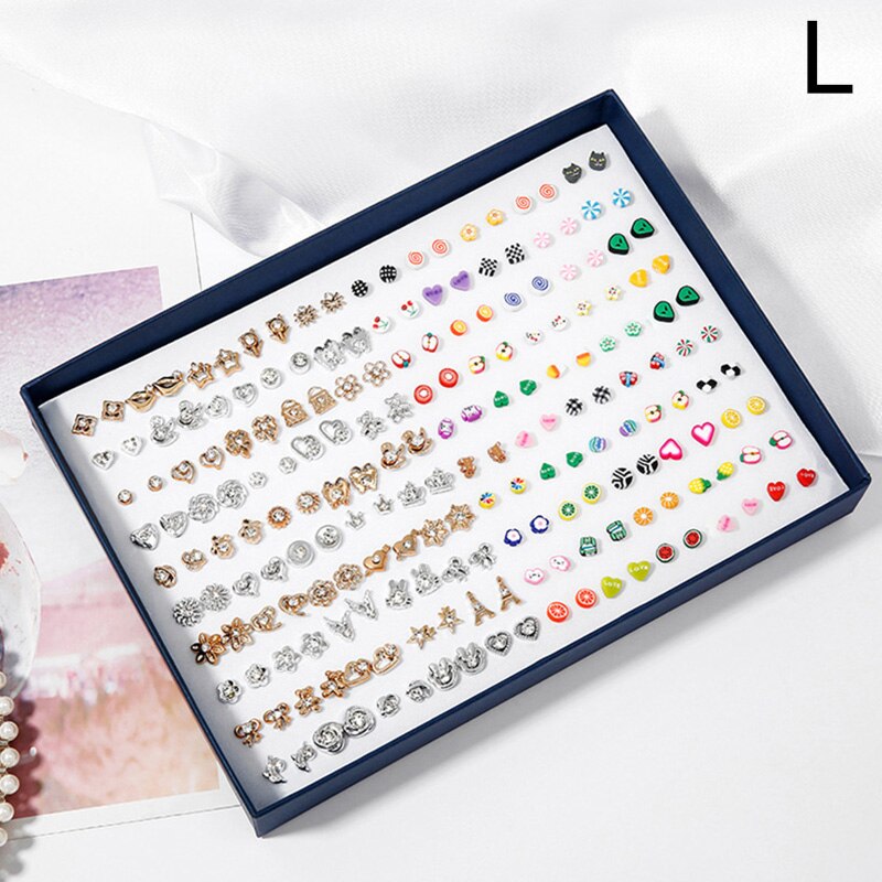 100 Pairs Boxed Leuke Oorbellen Gemengde Stijlen Kristal Kleine Stud Oorbellen Sets Meisje Geometrische Plastic Oorbellen Voor Vrouwen Sieraden: L