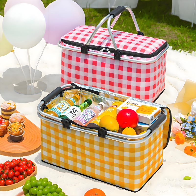 Caja de cesta de Picnic plegable, bolsa térmica de papel impermeable para alimentos, cesta de bolsa refrigeradora con asa, bolsas de de alimentos de gran capacidad