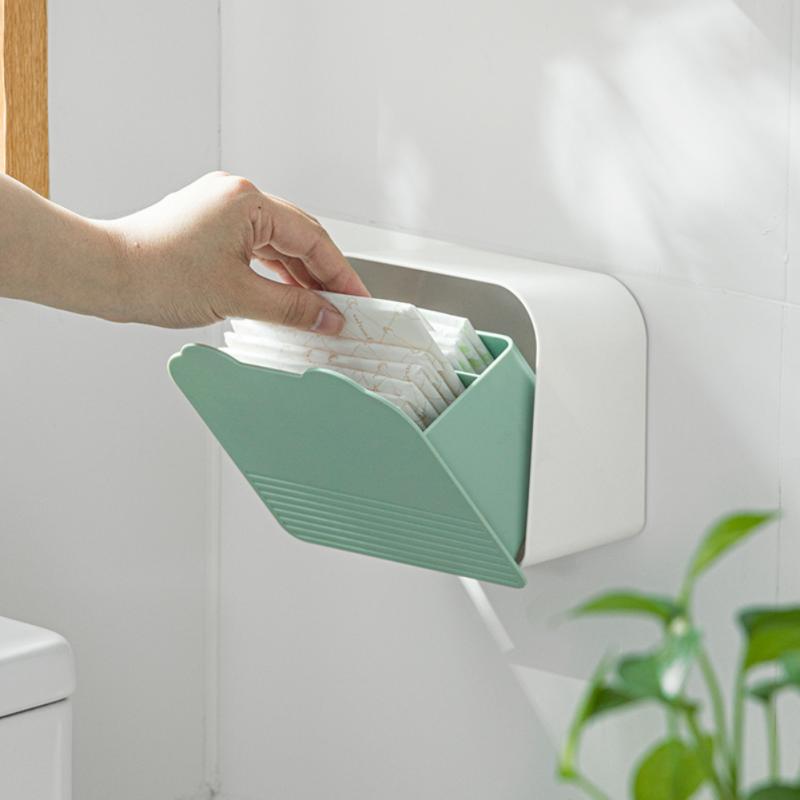 Organisateur de toilette adhésif, grande boîte de rangement, serviette hygiénique, organisateur pour cosmétiques, boîte décorative, boîte à mouchoirs humides, outils de salle de bains
