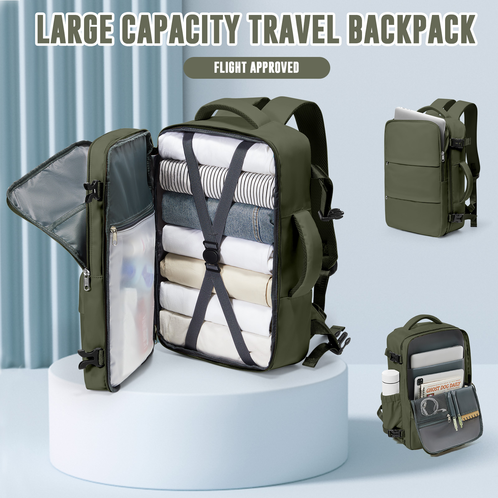 Hand Luggage Backpack For Women Men Business College Laptop Travel Backpack Waterproof Carry on Bags mochila viaje cabina avion: green