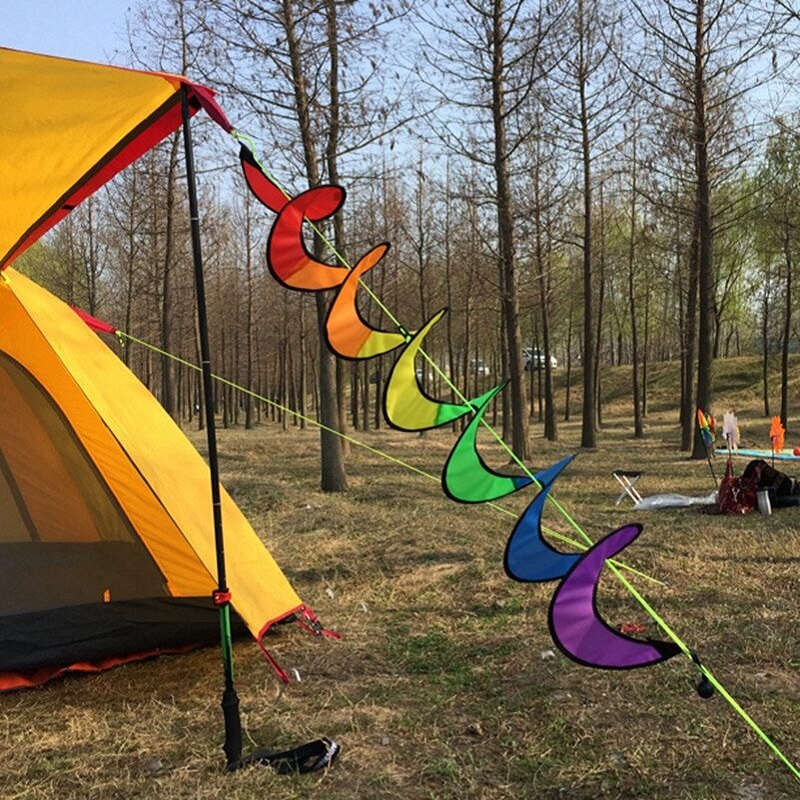 Regenboog spiraal windmolen kleurrijke wind spinner tent vlieger lange staart nylon buiten tuin huisdecoraties yyy 9135