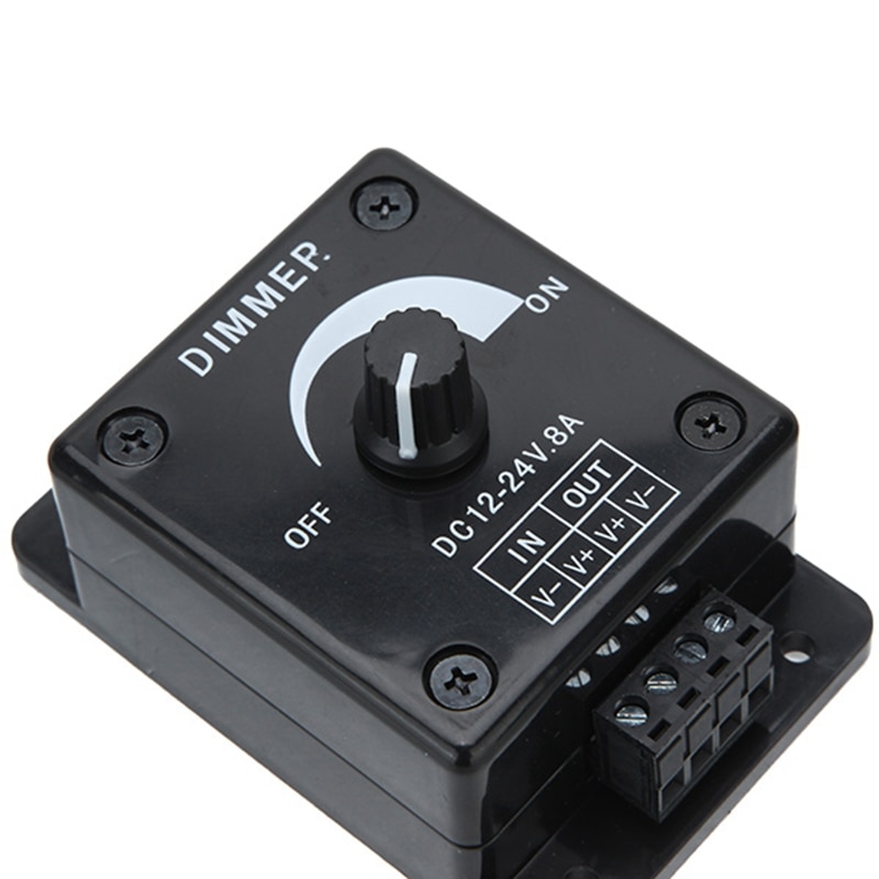 Black LED Dimmer Switch DC 12V-24V 8A Adjustable Brightness Lamp Bulb Strip Driver Single Color Light Power Supply Controller