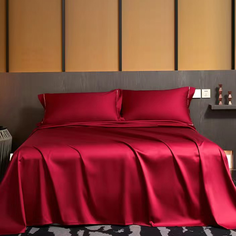 Summer Luxury Satin Silk-like Bed Sheet Set (Flat Sheet + Fitted Sheet + Pillowcase) Solid Color Mattress Cover Twin Full Queen: King / Red