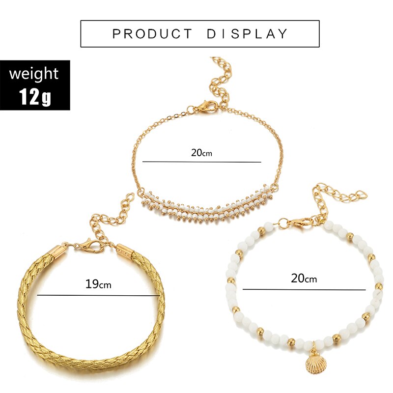 Tocona – 3 Bracelets de cheville en perles blanches pour femmes, en or, en coquillage, en corde, pieds nus, sandales, bijoux d&#39;été, 8408