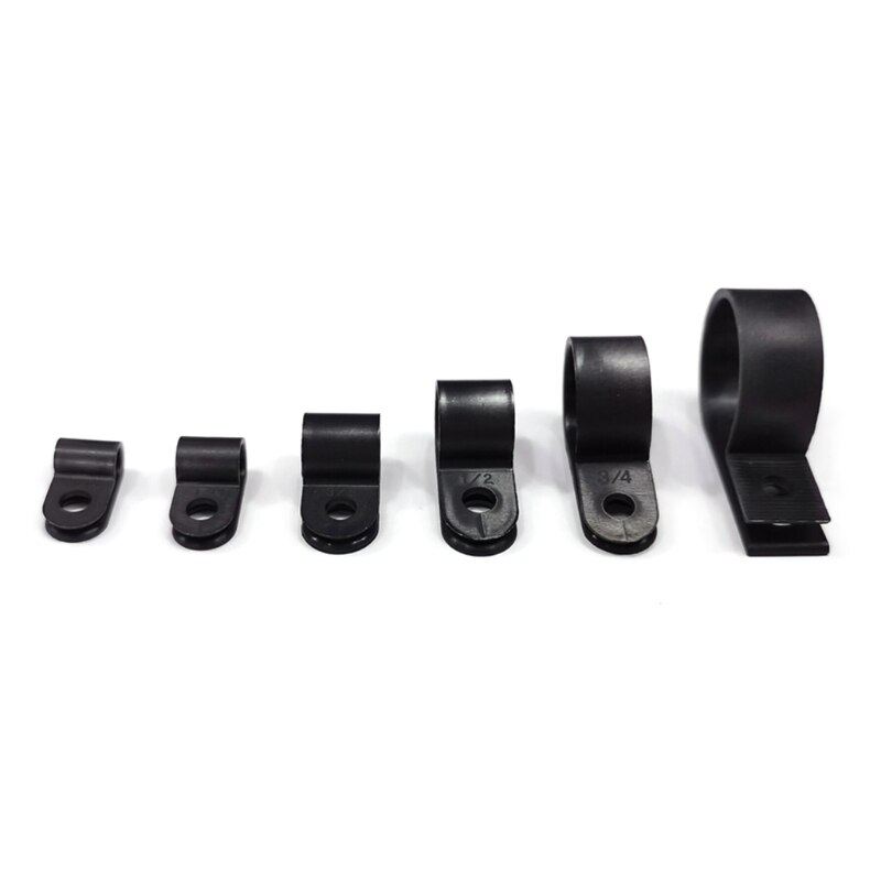 Nylon plastic P fastener clip black plastic P clip R type cable management card black cable hose P fixing clip 200pcs