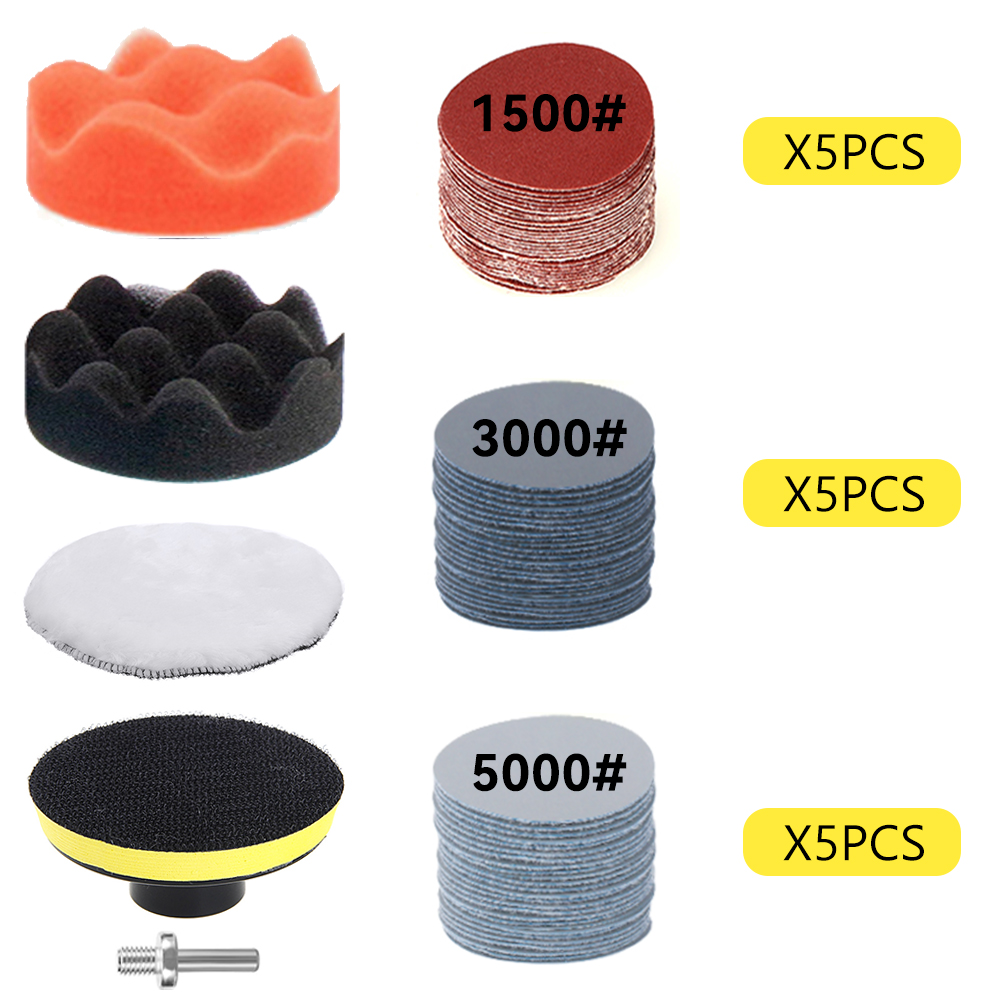 Kit de restauración de faros, herramientas de renovación de limpieza y lavado de detalles de coches, papel de lija, esponja para encerar, almohadilla de pulido, disco de lijado