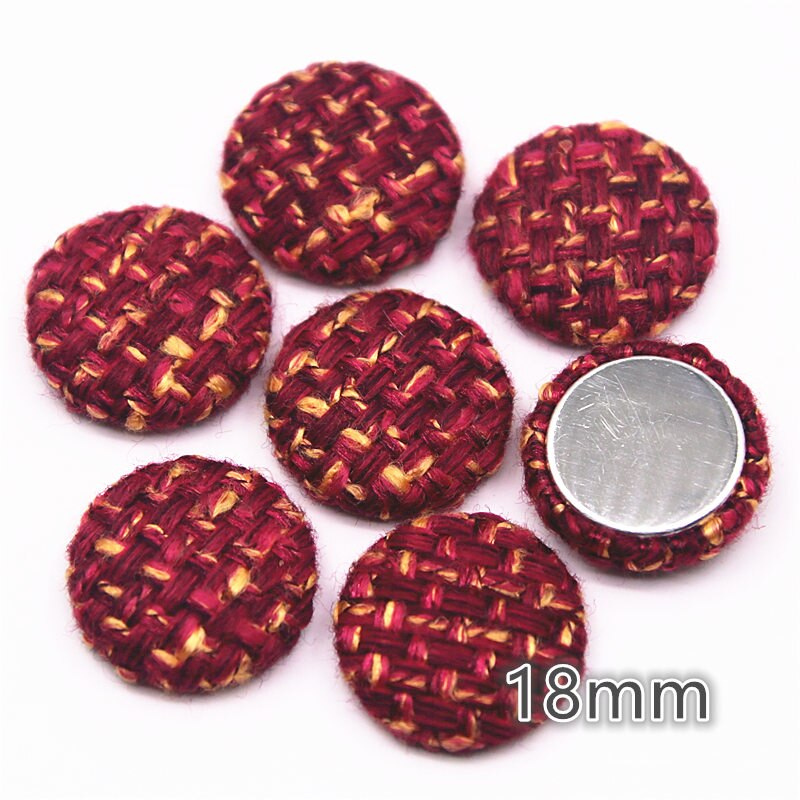 30 stk 18mm tweed plaid stof betrukket flere farver runde flackback knapper hjem have håndværk cabochon scrapbog: Rød 30 stk
