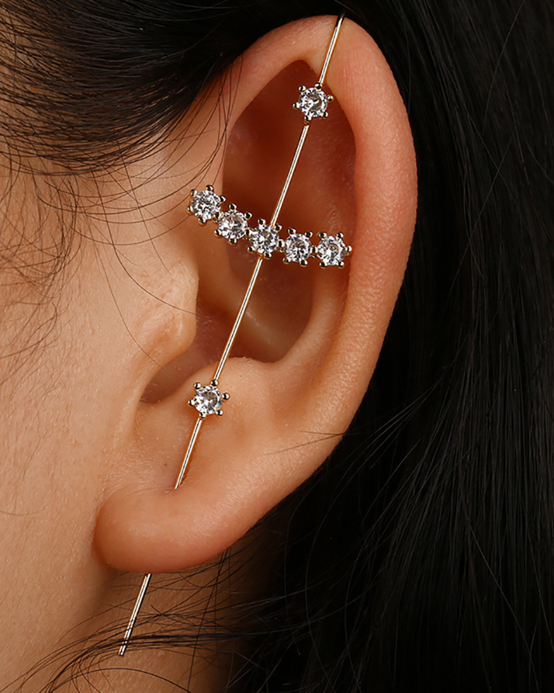 Nuevos pendientes de gancho sobre orugas con aguja para oreja para mujer, pendientes de perforación de circonio con incrustaciones de cobre Diagonal de aurícula envolvente/1 ud.: Con recubrimiento de titanio