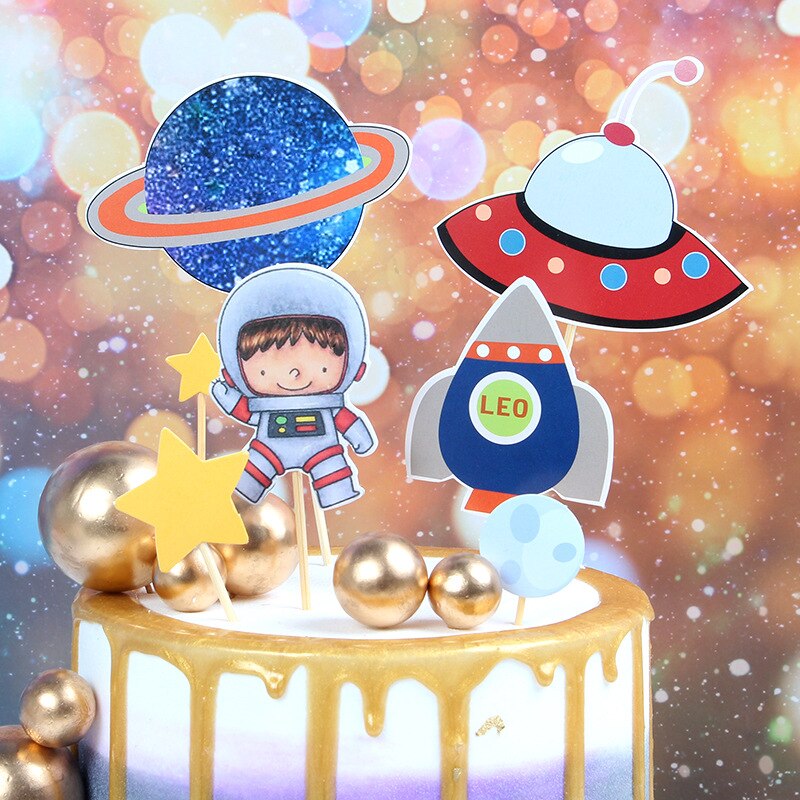 Cakelove 1 set astronaut Spacecraft Rocket Universe Cake Topper with Toothpick for Birthday Party Decoration Dessert: style   3