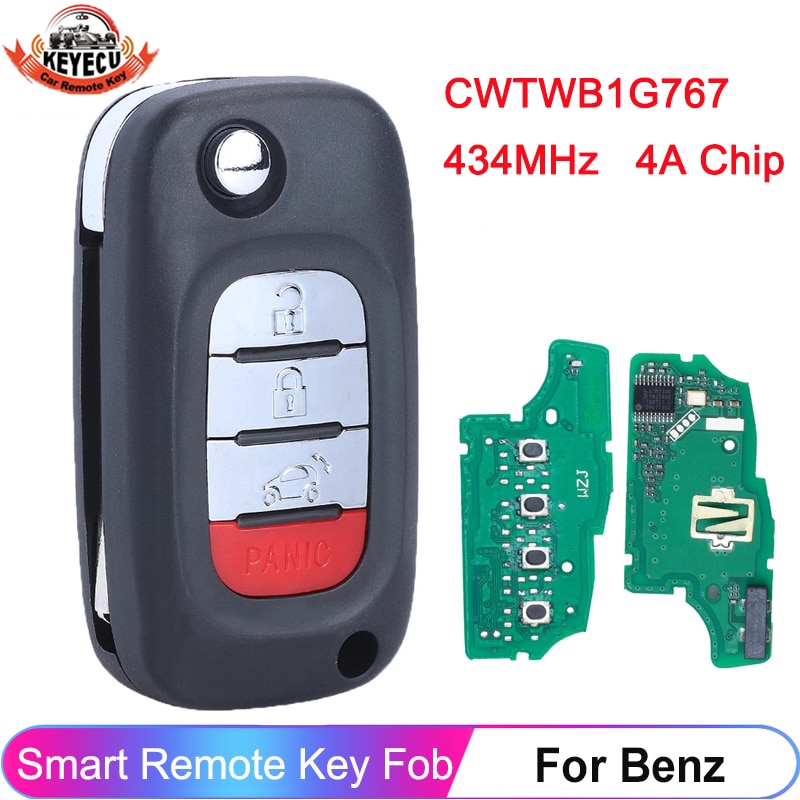 KEYECU 433MHz con Chip 4A ID FCC: CWTWB1G767 per Smart Forfour Smart Fortwo 2015 2016 2017 4 pulsanti Flip Remote Key Fob