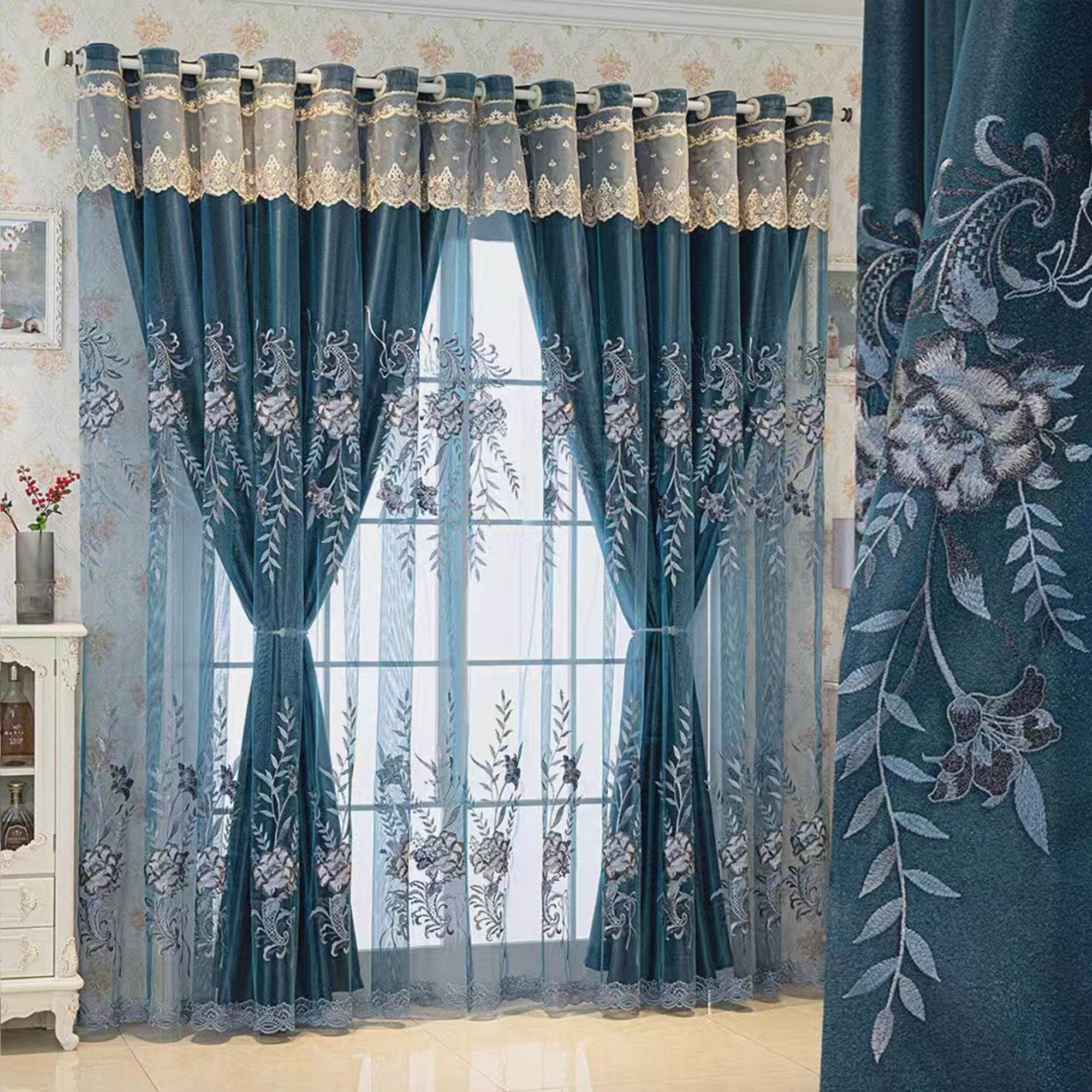 Rideau brodé de luxe moderne, Protection solaire bloquant la lumière, idéal pour le salon de la chambre à coucher, accessoire de décoration pour la maison, 1 pièce
