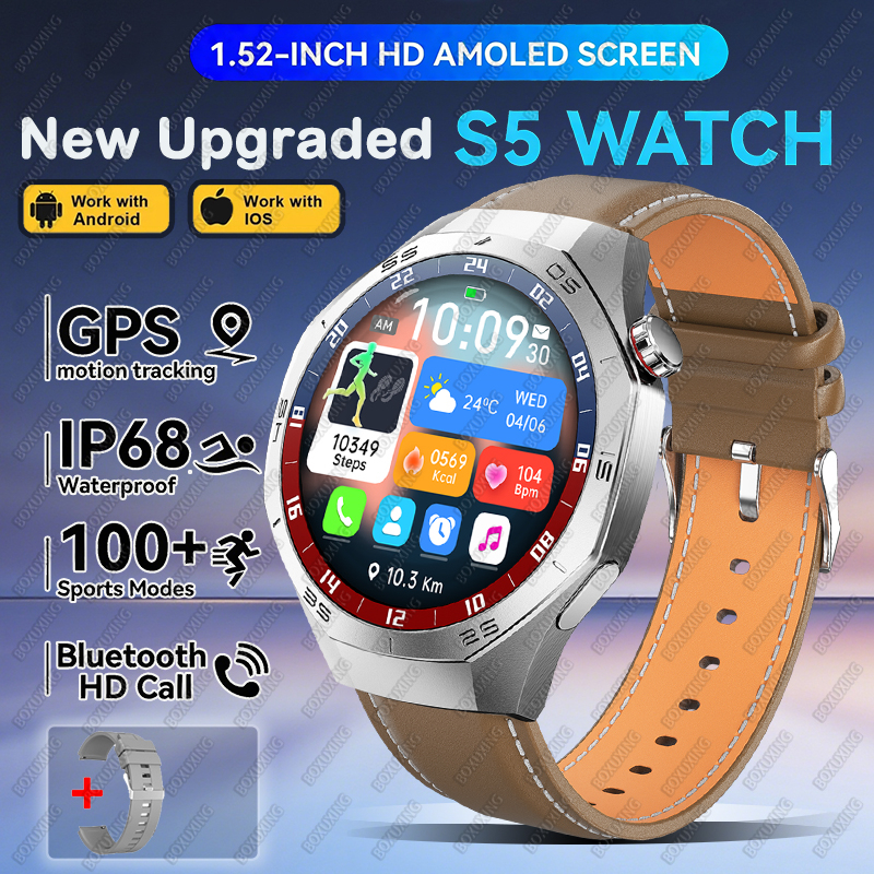 2025new para huawei gt5 pro relógio inteligente masculino hd tela amoled gps trajetória de movimento freqüência cardíaca bluetooth chamada 1.52 "smartwatch ip68: Vermelho