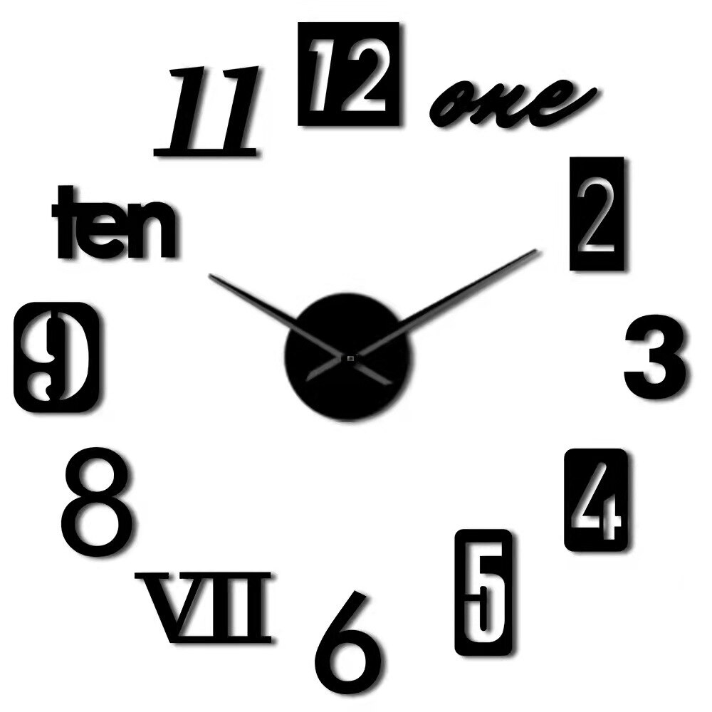De pared grande reloj 3D DIY de aguja relojes espejo de acrílico relojes adhesivos sala de decoración del hogar, Europa horloge: C Black / S 40-60cm (No EVA)