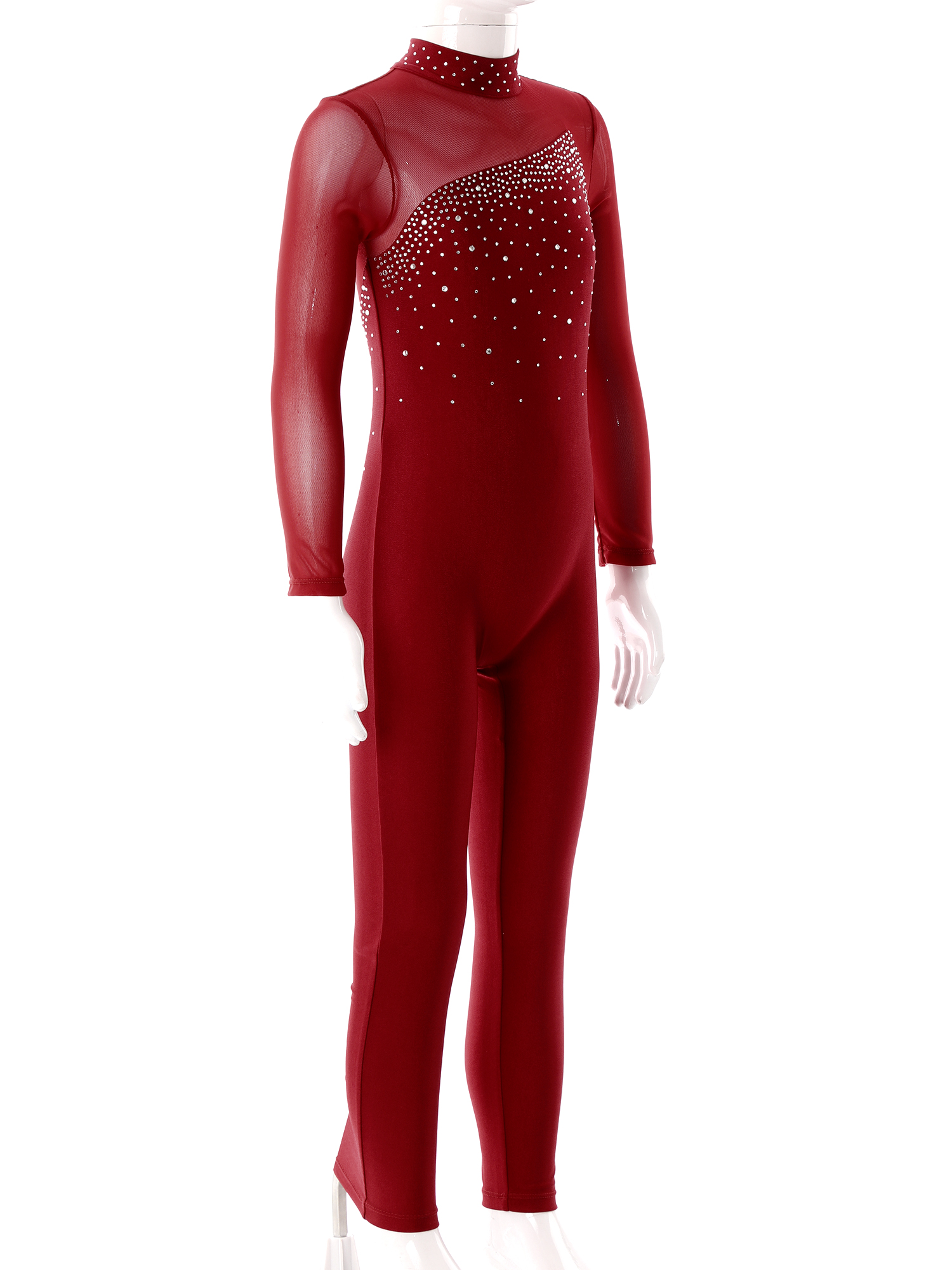 Piger børn langærmet ballet-danselotard med rhinsten sport træningsbodysuit jumpsuits dansetøj til gymnastik kunstskøjteløb