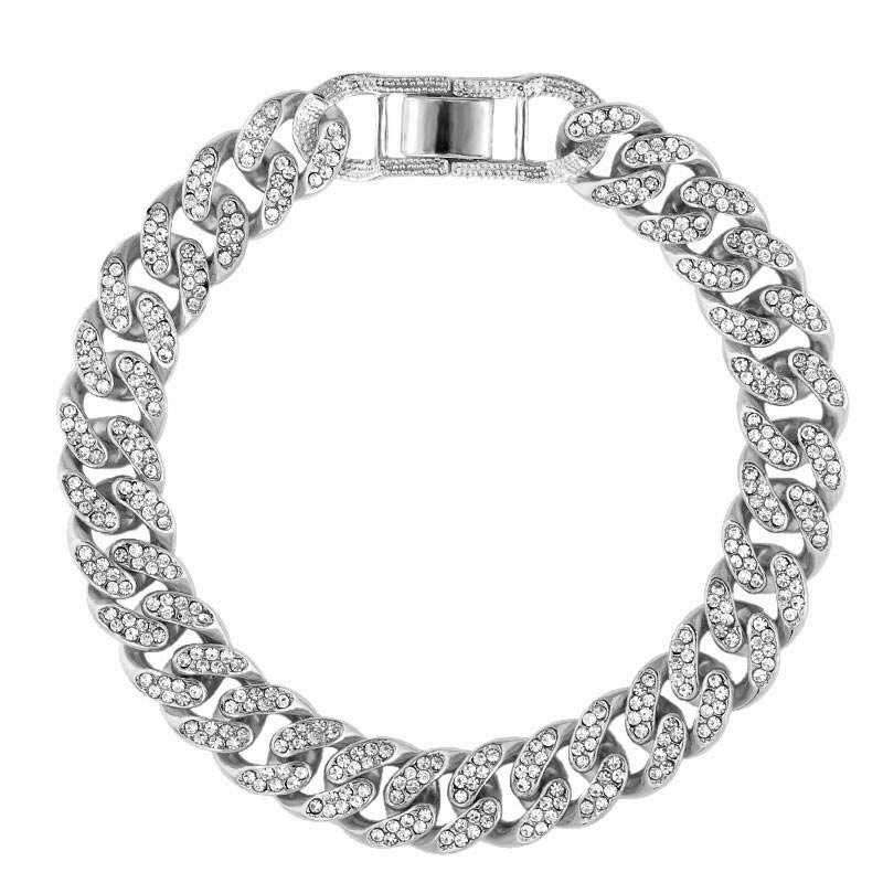 Luxe iced out strass enkelbandje voor dames, goudkleurig en zilverkleurig, cubaanse ketting enkelbandje voor blote voeten, sandalen sieraden: 002502sl