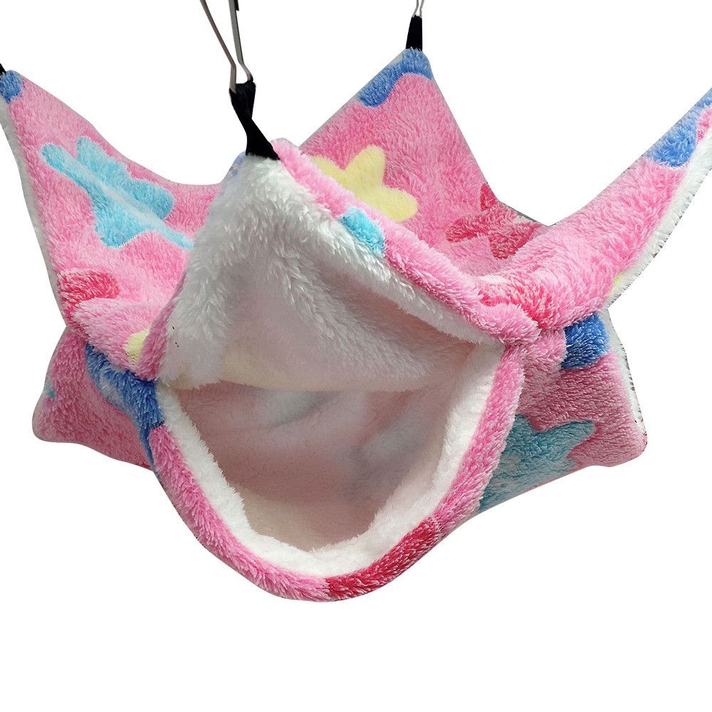 Ferret Hamster Hammock Coral Fleece+Arctic Fleece Pet Hanging Hammock Hamster Ferret Rat Squirrel Cage Nest Warm Beds House Toys: Starfish pink S