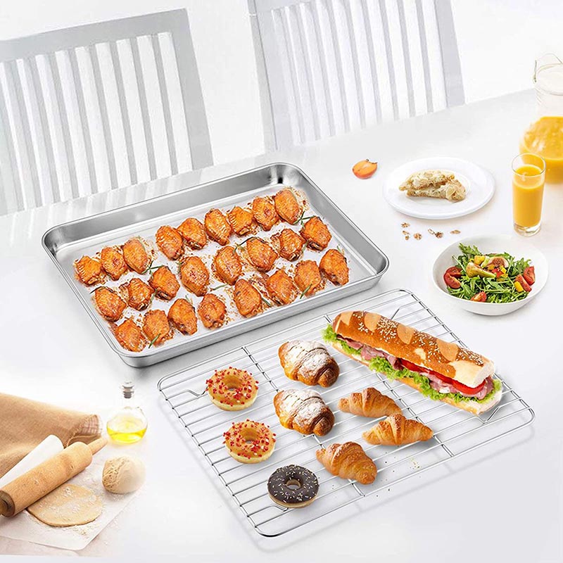 Plaque antiadhésive rectangulaire en acier inoxydable, grille pour biscuits avec support de refroidissement amovible, Gadget de cuisine adapté au four