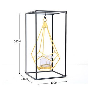 Noordse ijzeren kunst kandelaar knutselen kandelaars glazen kaarsenhouders bougie standaard huisdecoratie romantische hangende glimmende rekwisieten: Vierkant