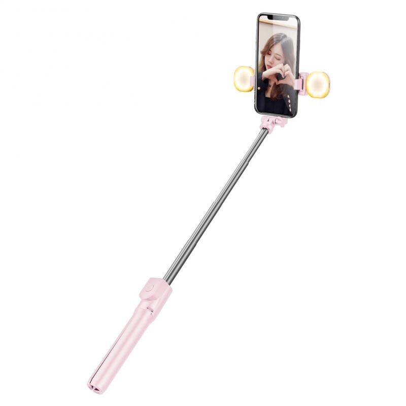 360 rotación Selfie Stick extensible Monopod trípode con doble Luz de relleno Selfie Stick para teléfonos móviles Bluetooth remoto
