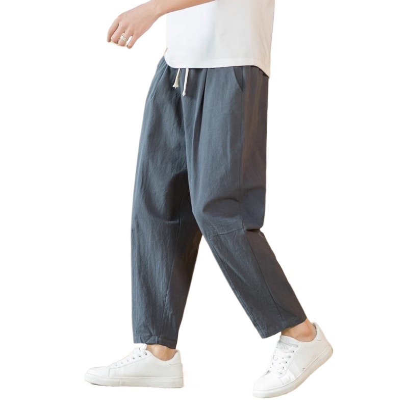 Neue männer Leinen Leichte Jogginghose Baumwolle Einfarbig Atmungs Jogger Männer ausgebeult Hosen Streetwear Lange Hosen Männer: M / Champagner