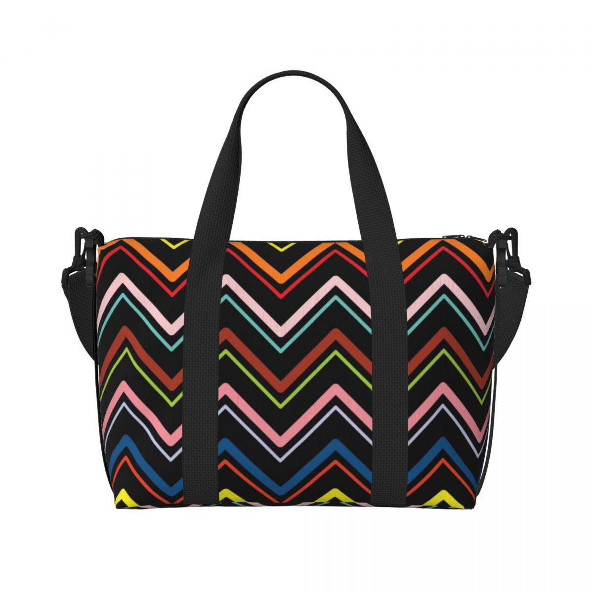 Bolso de mano de playa personalizado Boho Chic moderno en Zigzags para mujer, bolsas de compras de viaje multicolores geométricas para gimnasio Extra grande: Azul