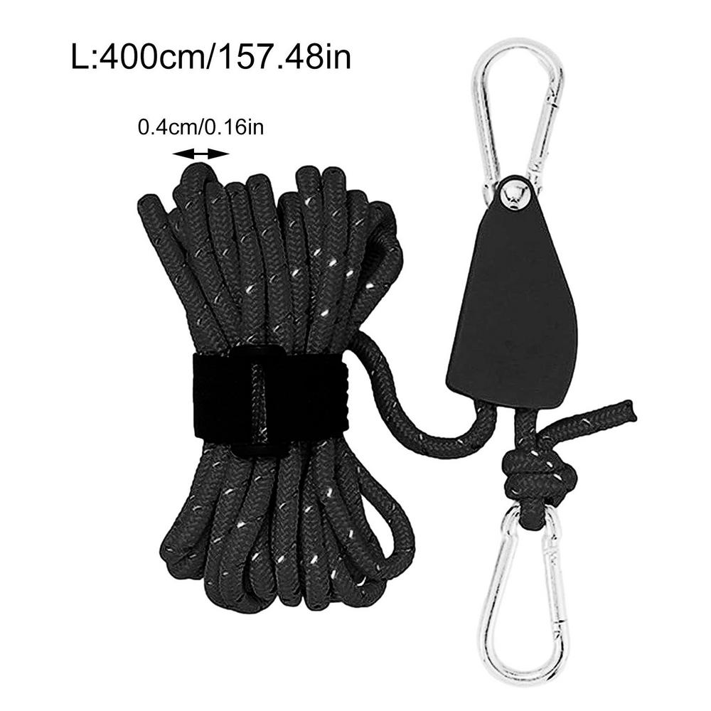 Kampeertent Vastbinden Touw Strakker Bevestiging Katrol Hangers Luifel Touw Haak Gesp Touw Aanhaalriemen Gereedschap: Black