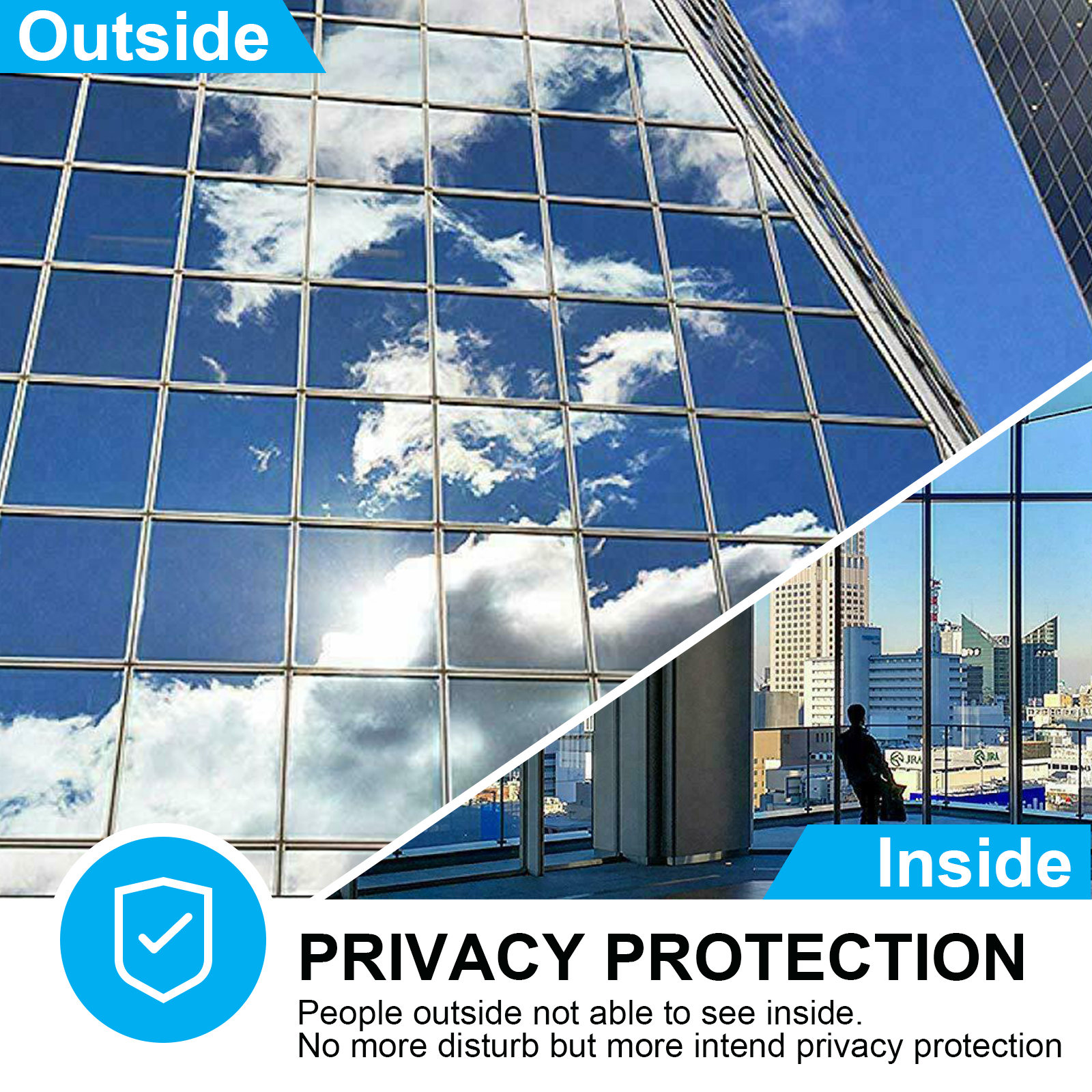 Window Film 60cmX400cm Daytime Privacy Mirror Film Heat Control Solar Film Static Cling Vinyl Window Tiint Reflective