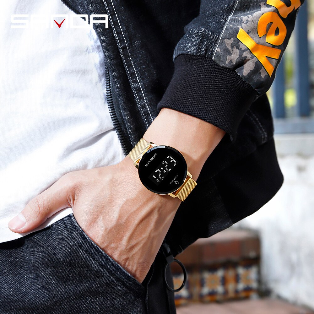 Digitale Horloge Voor Mannen Led Touch Screen Horloge Sport Mannen Waterdichte Elektronische Horloge Gold Rvs Horloges
