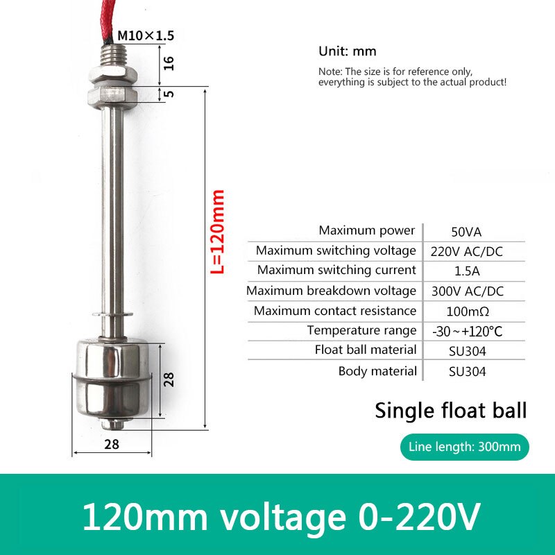 Magnetic Float Liquid Water Tank Level Sensor Water Level Sensor Tank Liquid Level Sensors Water Tank Level Monitor: 120MM220V