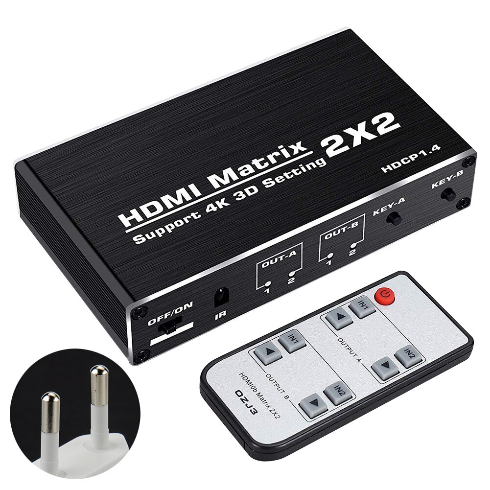 2x2 Matrix With Remote Control HDMI Switcher 4k 60hz 1080p Portable Home Office Video HDCP1.4 3D 2 In 2 Out Plug And Play: EU