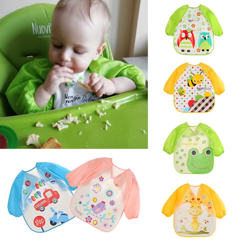 Schattige baby slabbers waterdichte schort met lange mouwen kinderen voedingsschort slabber boertjes kleding zacht eten peuter baberos bavoir kleding
